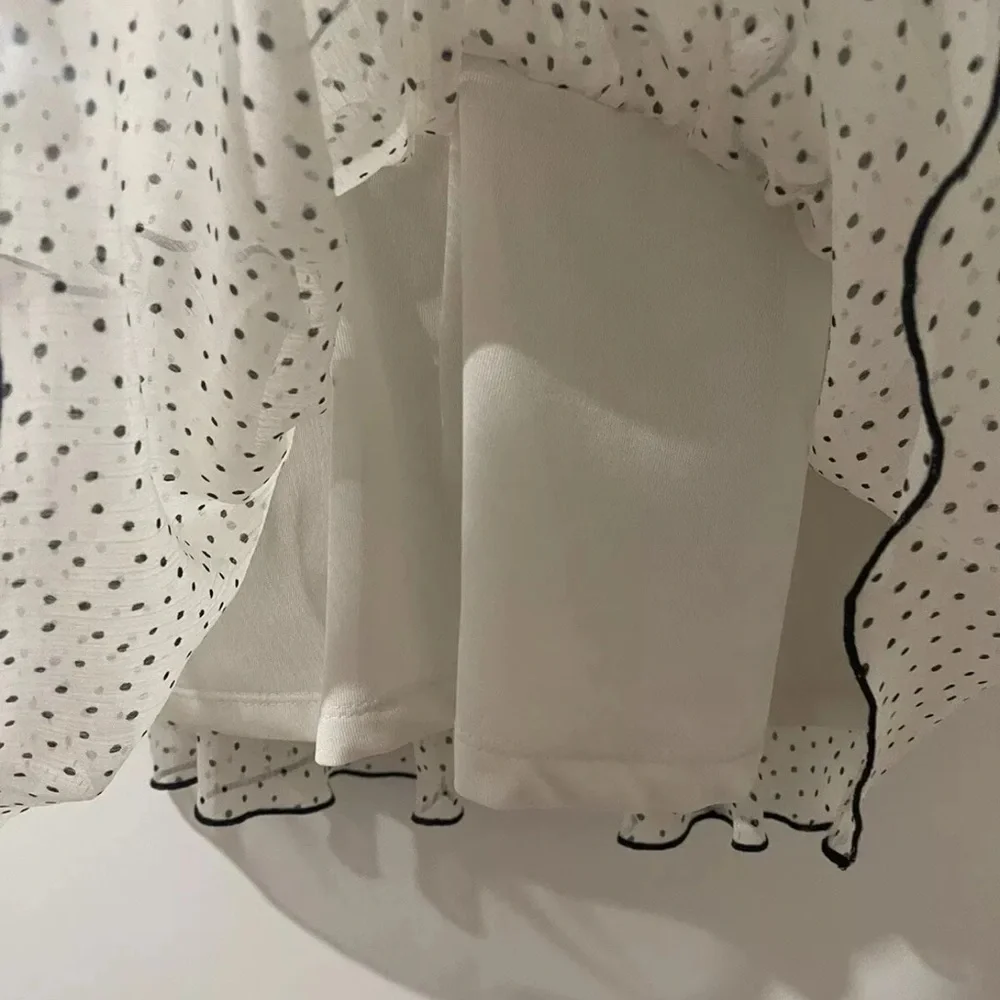 Polka Dot Sheer Blouse with Ruffle Detail